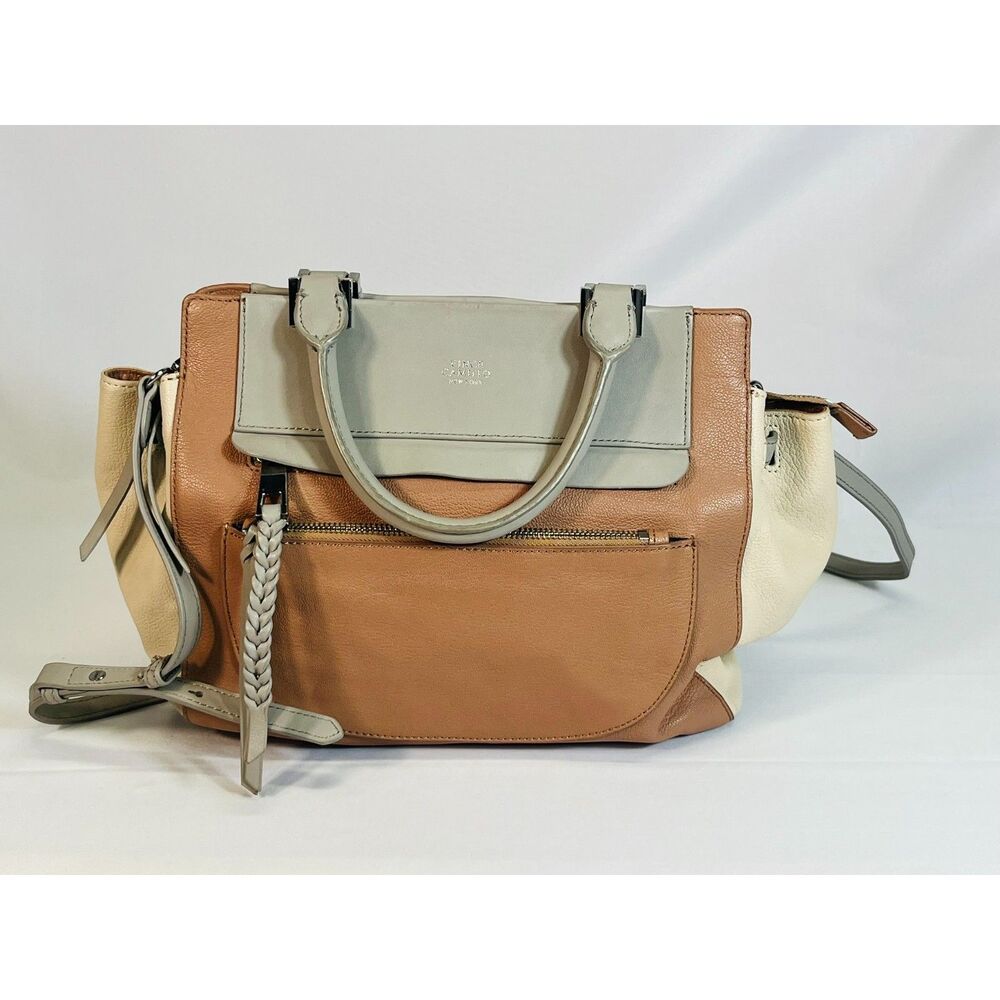 Vince Camuto Pink Gray Ayla Pebbled Leather Crossbody Satchel Purse